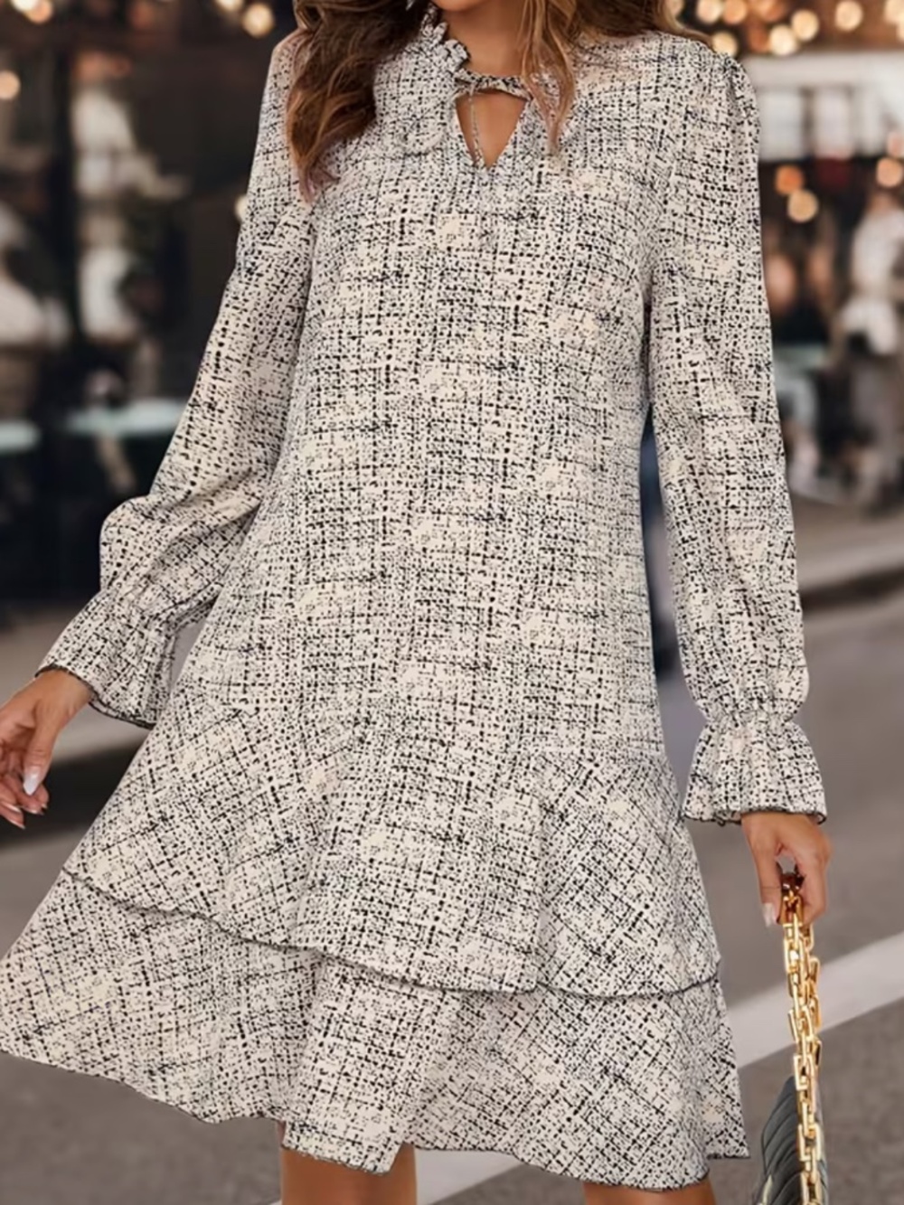 Tie neck Dress with Bell sleeves